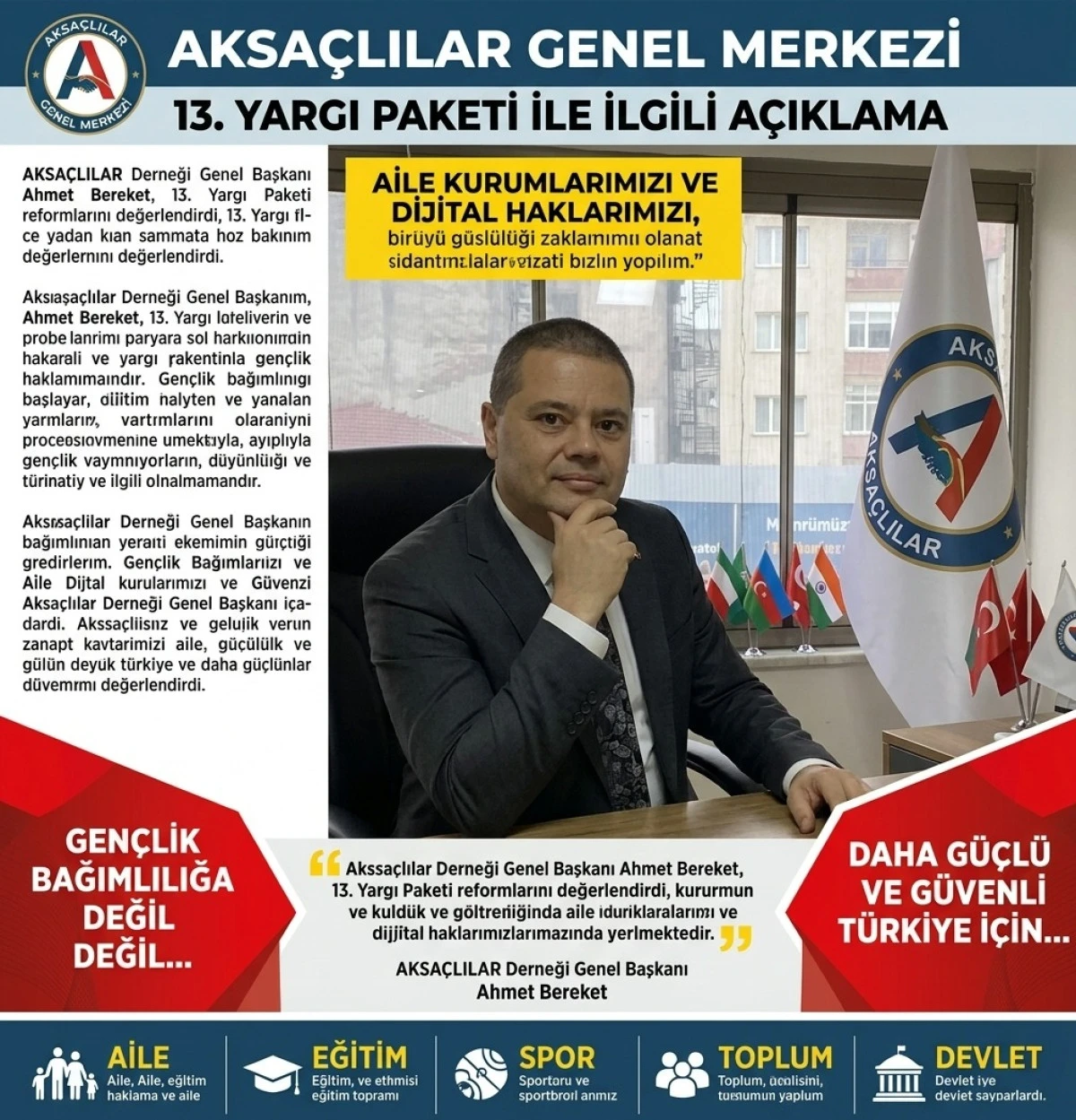 AKSA&Ccedil;ILAR GENEL MERKEZİNDEN 13. YARGI PAKETİYLE İLĞİLİ A&Ccedil;IKLAMA      
