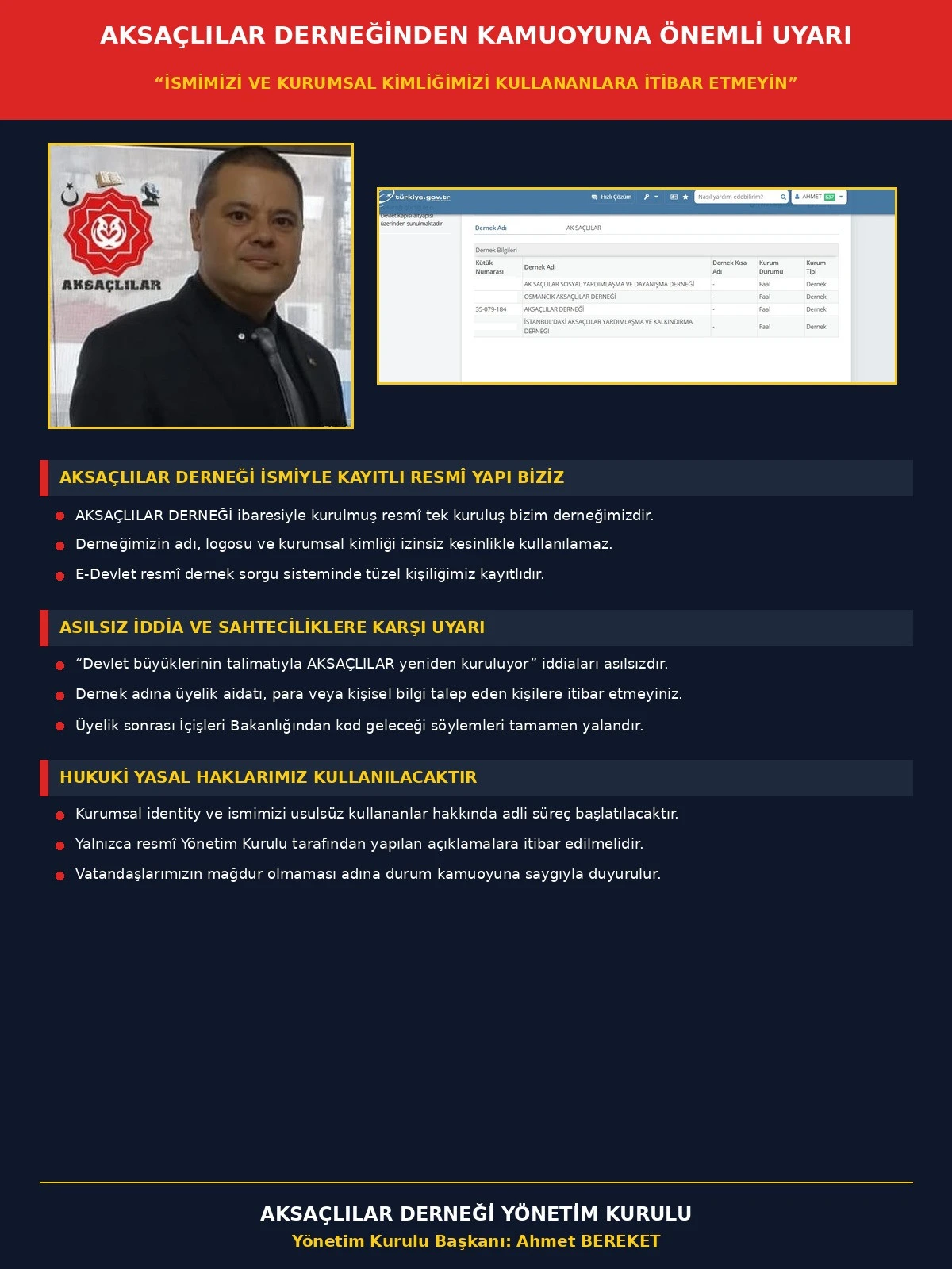 AKSA&Ccedil;LILAR DERNEĞİNDEN KAMUOYUNA &Ouml;NEMLİ UYARI &ldquo;İSMİMİZİ VE KURUMSAL KİMLİĞİMİZİ KULLANANLARA İTİBAR ETMEYİN&rdquo;