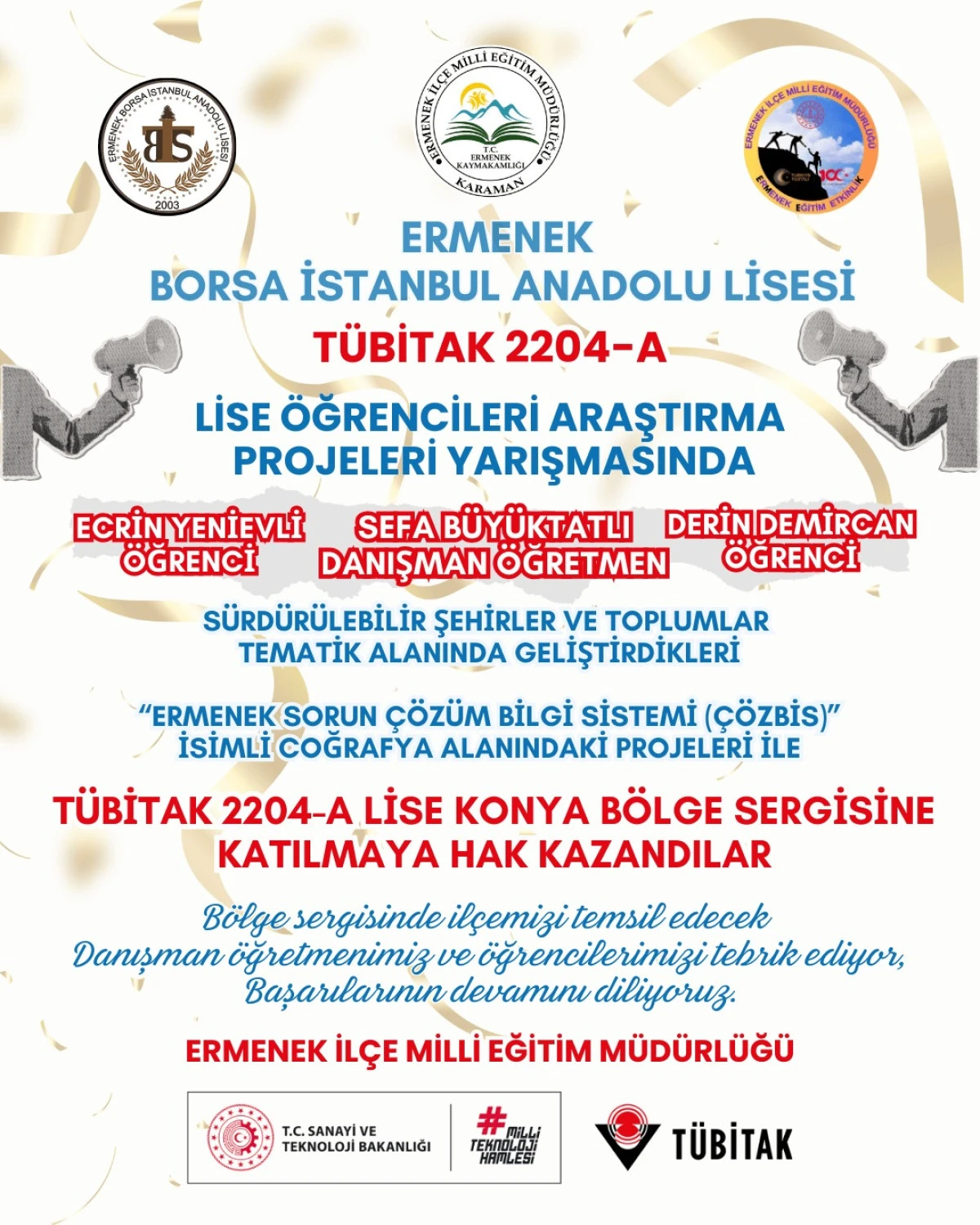 &Ouml;ğrencilerimizden T&Uuml;BİTAK 2204-A Lise &Ouml;ğrencileri Araştırma Projesi Başarısı